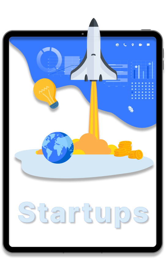 Rocket taking off representing startups